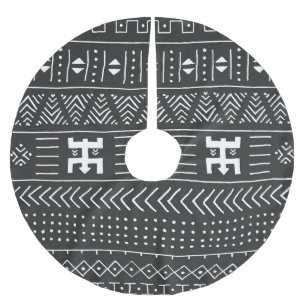 Saia Para Árvore De Natal De Poliéster Arte Tribal Africana: Preto Geométrico e Branco