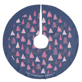 Saia Para Árvore De Natal De Poliéster Árvore de Natal Azul e Rosa da Família Personaliza