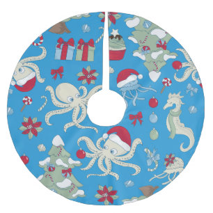 Saia Para Árvore De Natal De Poliéster árvore de natal oceano cavalo-marinho papai noel p