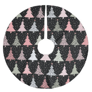 Saia Para Árvore De Natal De Poliéster Árvore de Natal Rosa e Verde com fundo preto