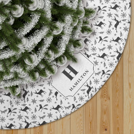 Saia Para Árvore De Natal De Poliéster Árvore preto e branco Padrão Monograma Árvore