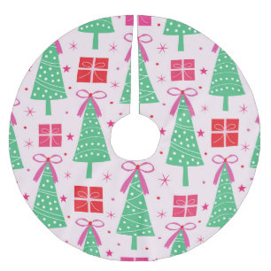 Saia Para Árvore De Natal De Poliéster Árvores de Natal Elegantes com Laços Rosa e Caixa 