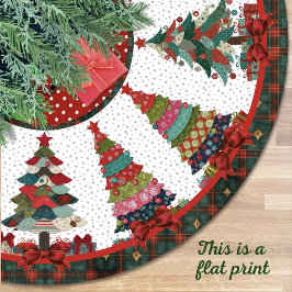 Saia Para Árvore De Natal De Poliéster Árvores de Natal impressas em patchwork vermelho e
