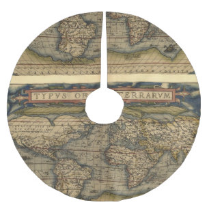 Saia Para Árvore De Natal De Poliéster Atlas da antiguidade do mapa do mundo do vintage