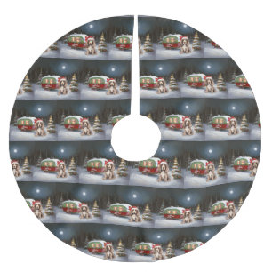 Saia Para Árvore De Natal De Poliéster Aventura de Natal do Winter Cocker Spaniel Caravan