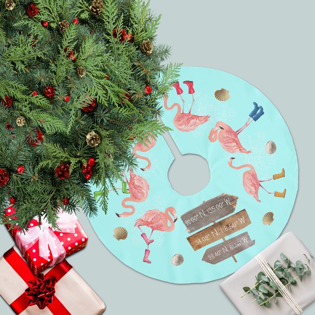 Saia Para Árvore De Natal De Poliéster Aventuras de Feriado Flamingo (Criador carregado)