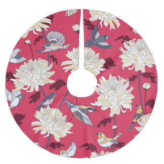 Saia Para Árvore De Natal De Poliéster Aves e Chrysanthemum: Vintage Floral