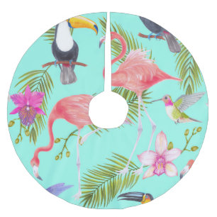Saia Para Árvore De Natal De Poliéster Aves tropicais: padrão uniforme de aquarelas.