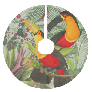 Saia Para Árvore De Natal De Poliéster Aves Tropicais Vibrantes Turianos Arte Selva Exóti