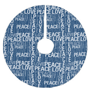 Saia Para Árvore De Natal De Poliéster Azul, branco, paz amor