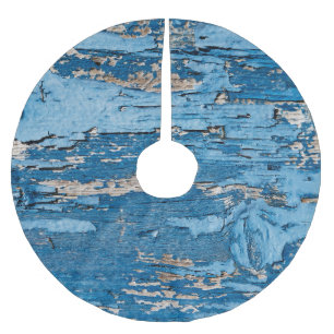Saia Para Árvore De Natal De Poliéster Azul de Vintage: Textura Antiga de Madeira