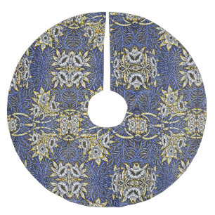 Saia Para Árvore De Natal De Poliéster Azul de William Morris e Design Tulipa Dourada da