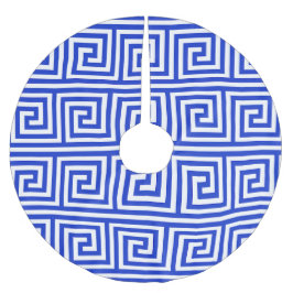 Saia Para Árvore De Natal De Poliéster Azul-padrão dos quadrados-chave gregos