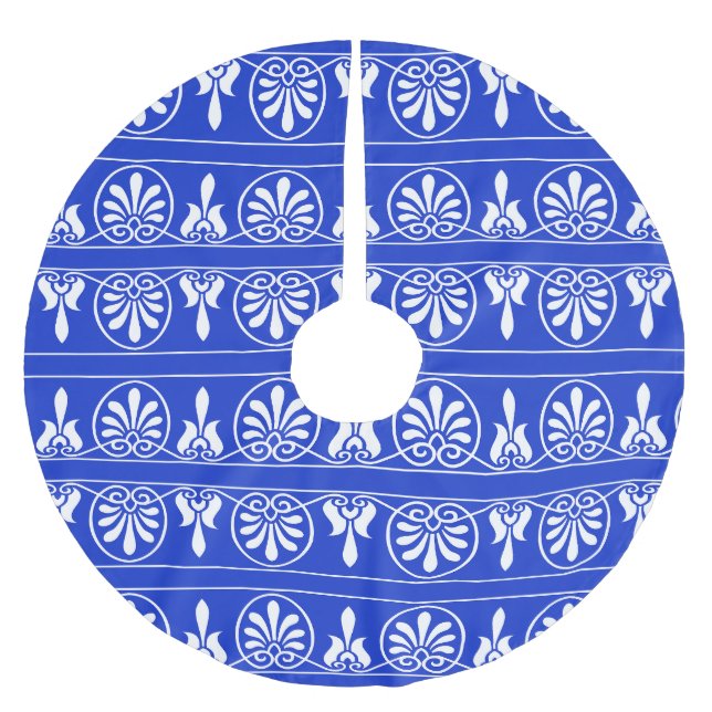 Saia Para Árvore De Natal De Poliéster Azul-padrão mediterrânico grego árabe (Frente)