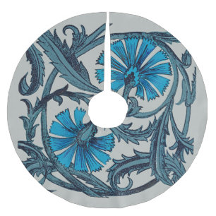 Saia Para Árvore De Natal De Poliéster Azulejo decorativo rústico de arte floral azul vin