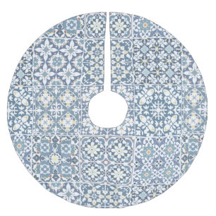 Saia Para Árvore De Natal De Poliéster Azulejos Mediterrâneos, Marroquinos, Maiolica, Azu