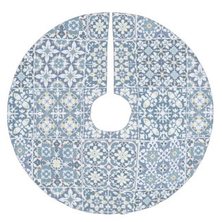 Saia Para Árvore De Natal De Poliéster Azulejos Mediterrâneos, Marroquinos, Maiolica, Azu