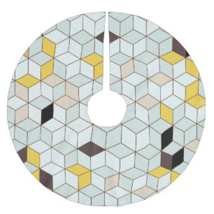 Saia Para Árvore De Natal De Poliéster Azulejos, padrão branco preto geométrico.
