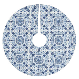 Saia Para Árvore De Natal De Poliéster Azulejos Portugueses Azulejo Azul