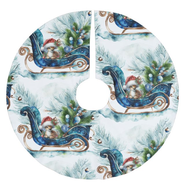 Saia Para Árvore De Natal De Poliéster Balança de Bebê Azul (Frente)