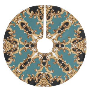 Saia Para Árvore De Natal De Poliéster Barroco ouro, design de ornamento luxuoso.