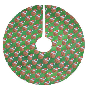 Saia Para Árvore De Natal De Poliéster Basquetebol do chapéu do papai noel no verde