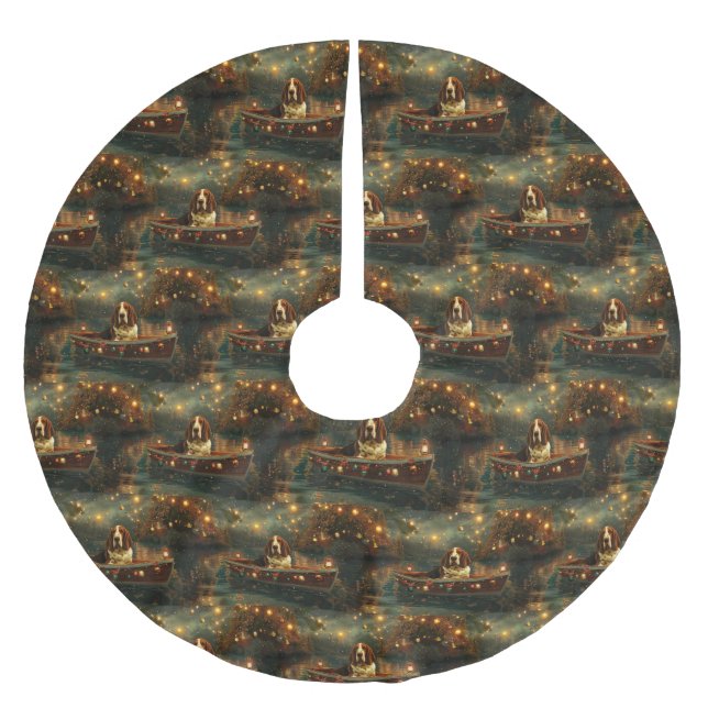 Saia Para Árvore De Natal De Poliéster Basset Hound Christmas Festive Voyage (Frente)