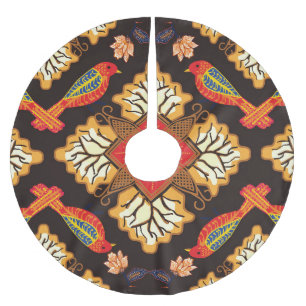 Saia Para Árvore De Natal De Poliéster Batik indonésio: motivo da fauna da flora.