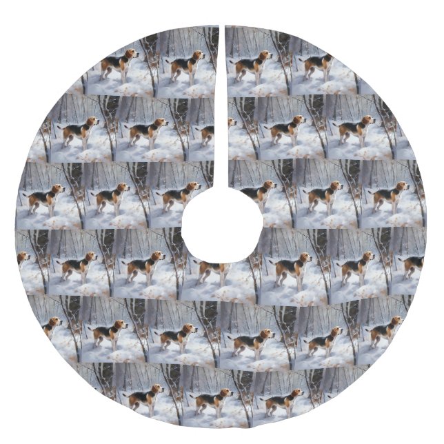 Saia Para Árvore De Natal De Poliéster Beagle Deixe-O Neve Natal (Frente)