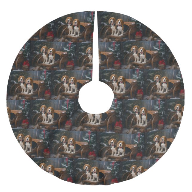 Saia Para Árvore De Natal De Poliéster Beagle Snowy Sleigh Decência de Natal (Frente)