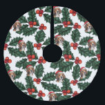 Saia Para Árvore De Natal De Poliéster Beagles e Holly<br><div class="desc">O mais bonito beagles com chapéus de Papai Noel num campo de bagas brilhantes vermelhas e folhas verdes.</div>