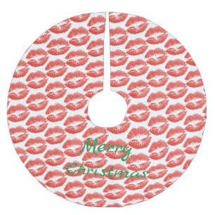 Saia Para Árvore De Natal De Poliéster Beijar lábios Vermelhos Thunder_Cove
