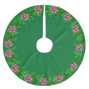 Saia Para Árvore De Natal De Poliéster Bela grinalda de flores rosa dourado em verde