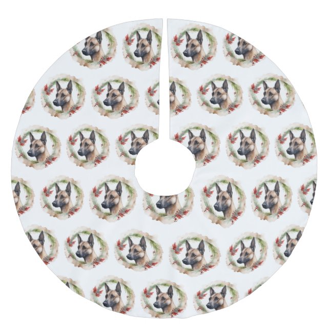 Saia Para Árvore De Natal De Poliéster Belga Malinoi Christmas Wreath Festivo Pup (Frente)