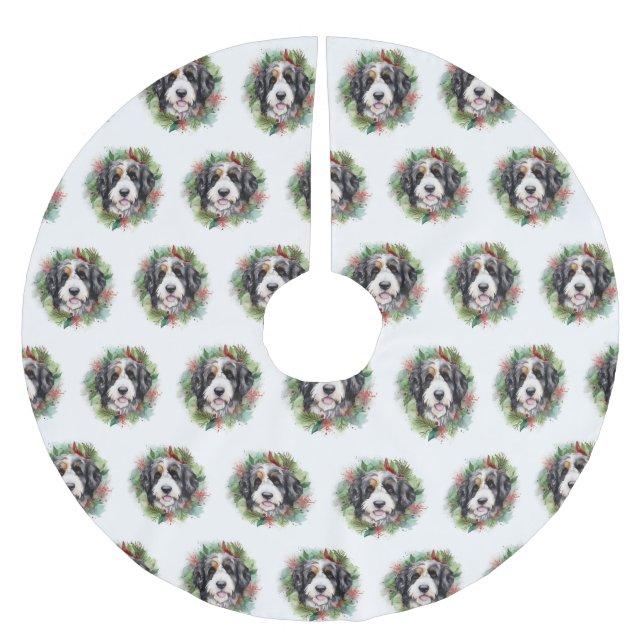 Saia Para Árvore De Natal De Poliéster Bernedoodle Christmas Wreath Festivo Pup (Frente)