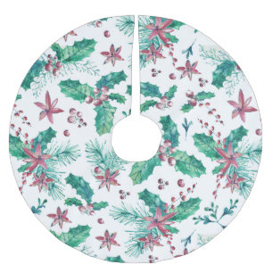 Saia Para Árvore De Natal De Poliéster Berries E Flores Rosa