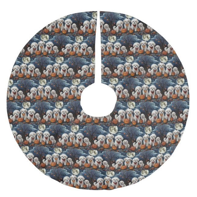 Saia Para Árvore De Natal De Poliéster Bichon Frise Halloween Spooky (Frente)