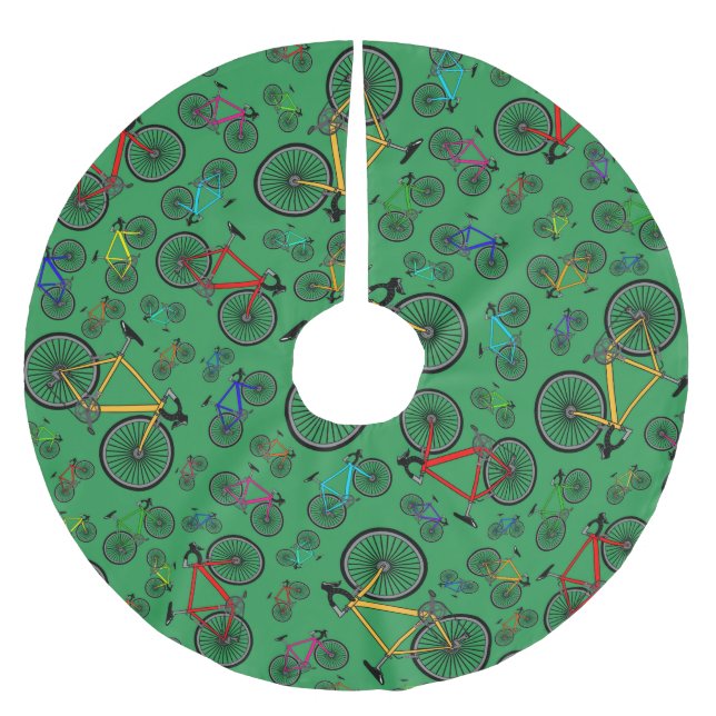 Saia Para Árvore De Natal De Poliéster Bicicletas verdes da estrada (Frente)