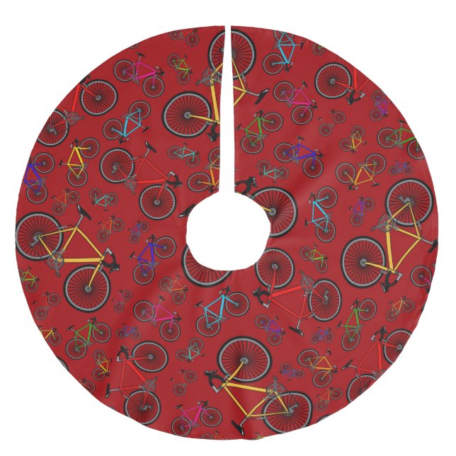 Saia Para Árvore De Natal De Poliéster Bicicletas vermelhas da estrada (Frente)