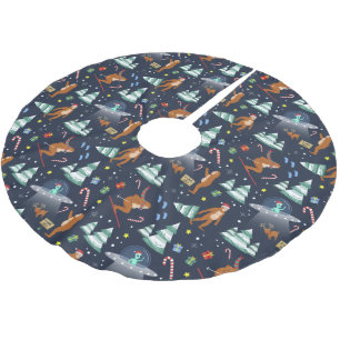 Saia Para Árvore De Natal De Poliéster Big Foot, Aliens e Reindeer Sci-Fi Natal