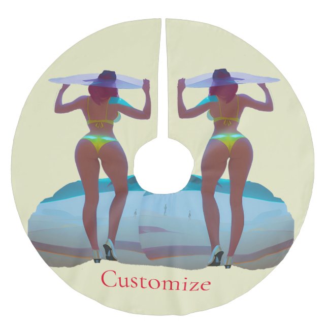Saia Para Árvore De Natal De Poliéster Bikini Booty Beach Girl Thunder_Cove (Frente)