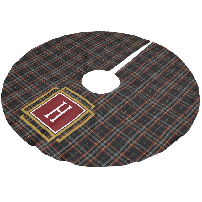 Saia Para Árvore De Natal De Poliéster Black Red and yellow Tartan Monogram  (Inclinado)