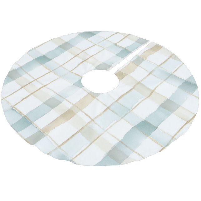 Saia Para Árvore De Natal De Poliéster Blue Cream White Plaid Christmas (Inclinado)