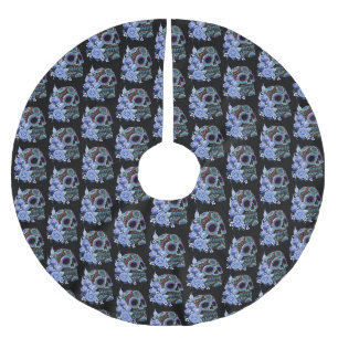 Saia Para Árvore De Natal De Poliéster Blue Floral Black Sugar Skull Day Of The Dead