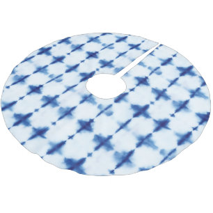 Saia Para Árvore De Natal De Poliéster Blue Pattern Shibori Tie Dye Impressão