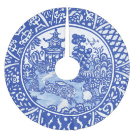 Saia Para Árvore De Natal De Poliéster Blue Willow Oriental Rabbit Whimy Blue & White