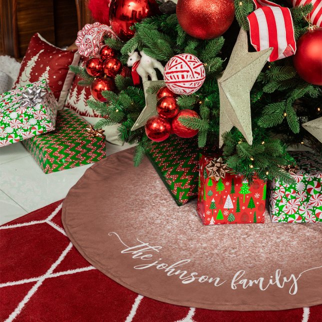 Saia Para Árvore De Natal De Poliéster Blush Rosa Dourado Glitter Soft Terracotta (Blush Rose Gold Glitter Soft Terracotta Brushed Polyester Tree Skirt)