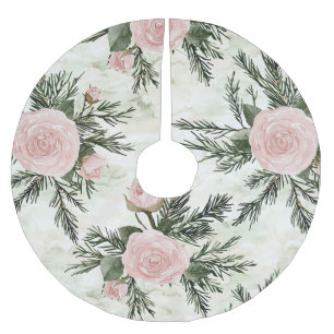 Saia Para Árvore De Natal De Poliéster Blush Rosa Floral Natal