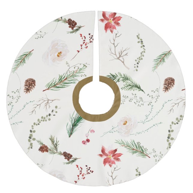 Saia Para Árvore De Natal De Poliéster Boho Elegante Greenery Poinsettia Rustic (Frente)