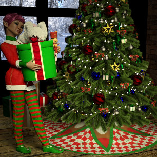 Saia Para Árvore De Natal De Poliéster Bolas de Neve e Gingham de Natal